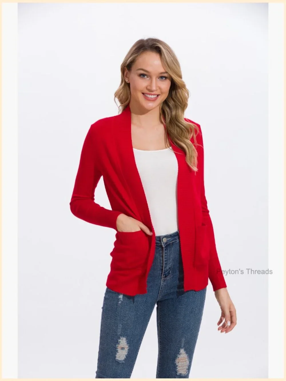 Open Front Cardigan with Pockets, 80% Viscose 20% Nylon Knit